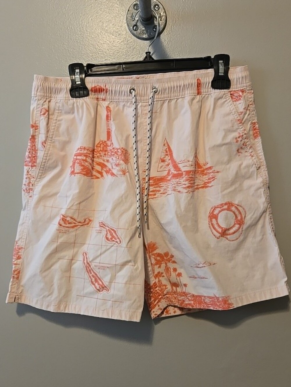 J Crew Mens Swim Trunks Shorts Elastic Waist Nautical Sz. M Pink Coral